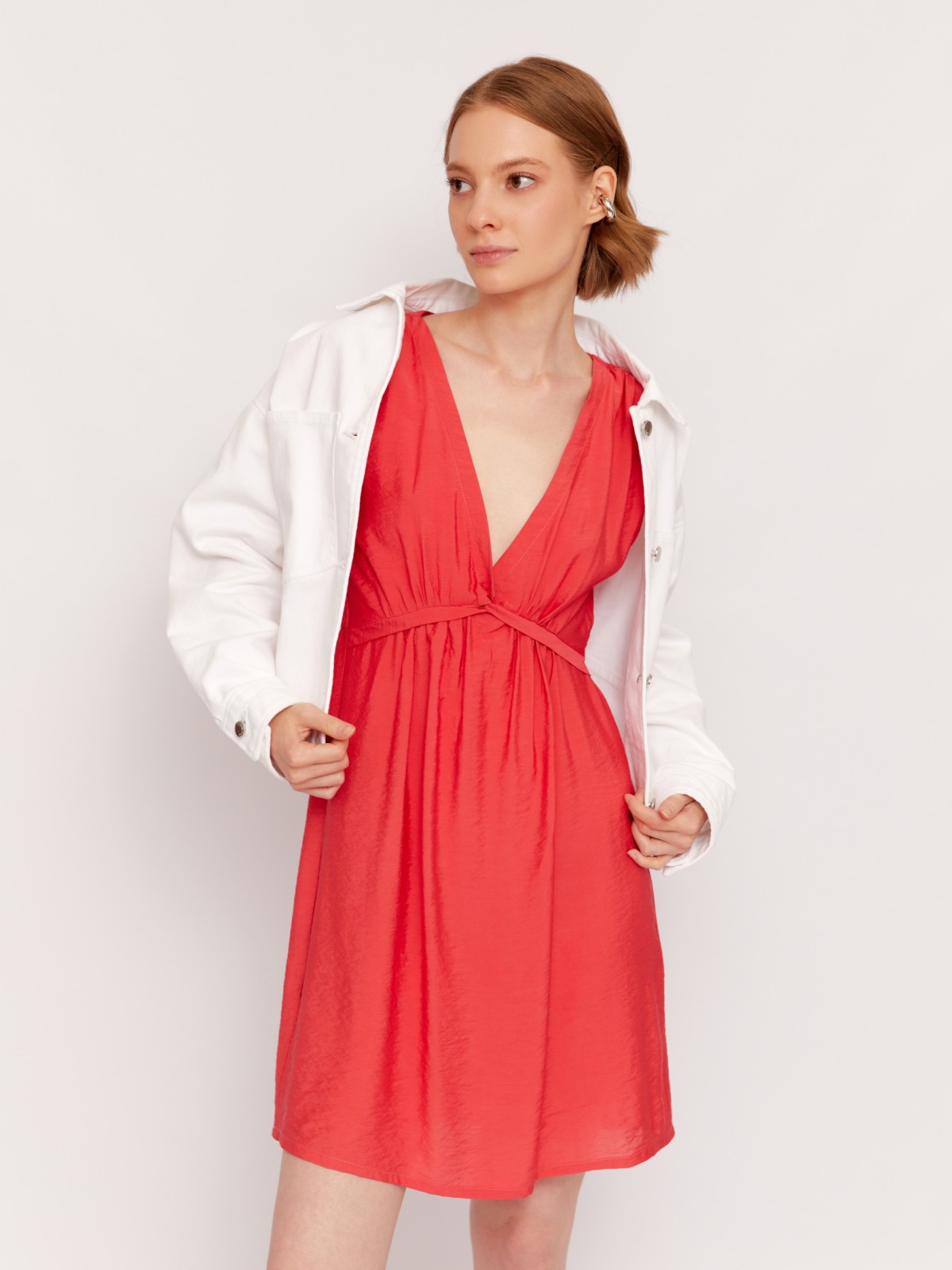 Платье мини на резинке с коротким рукавом