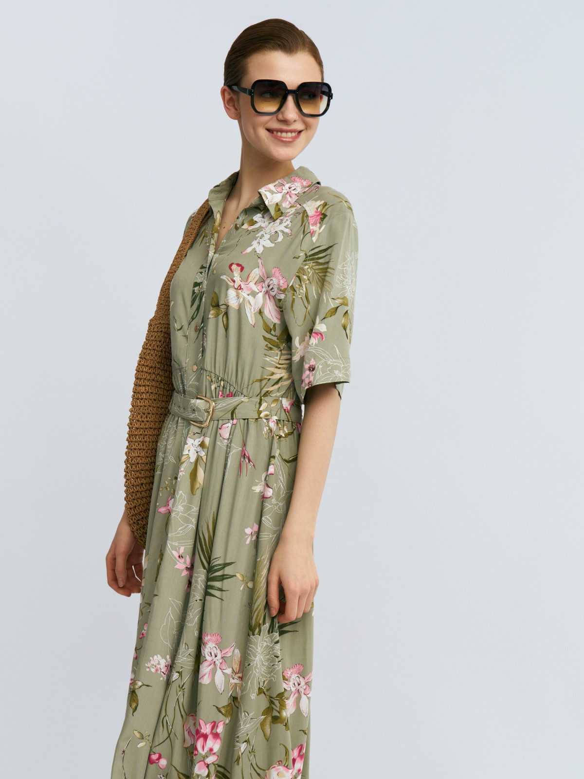 Платье-рубашка из вискозы с ремнём