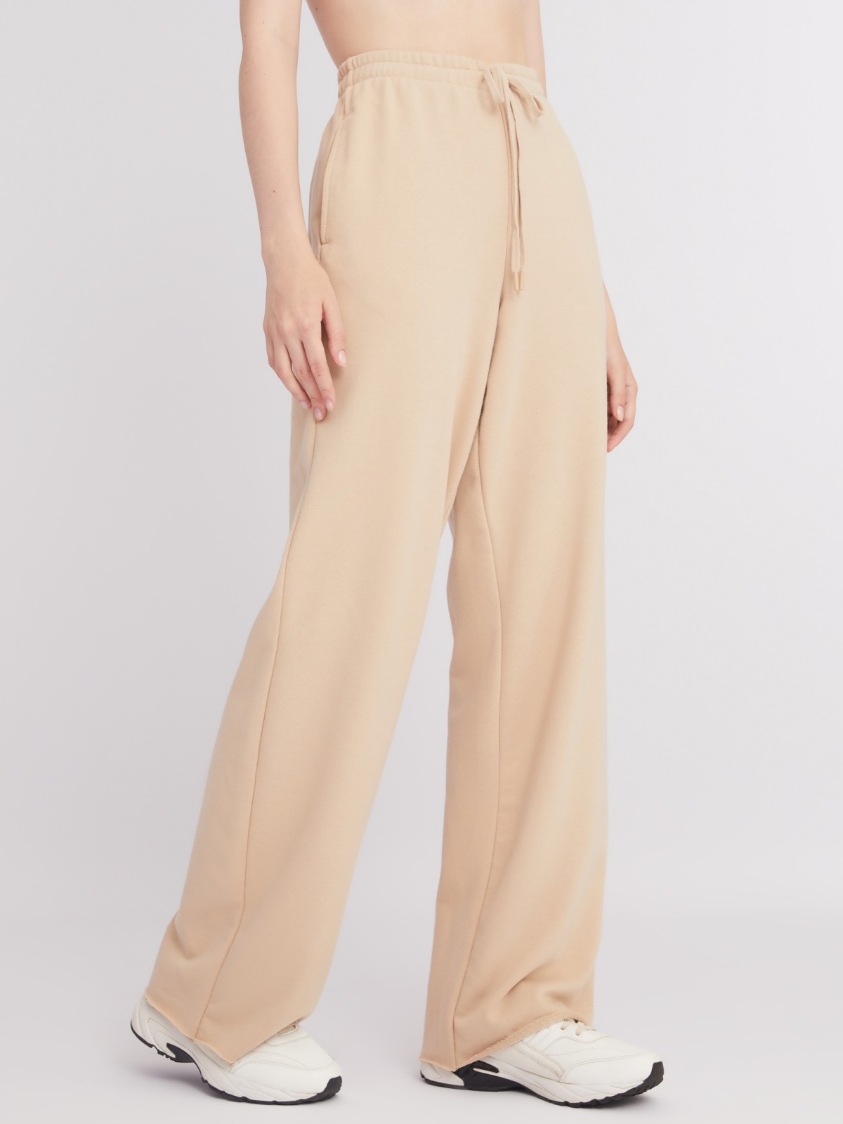 Трикотажные брюки прямого силуэта с поясом на резинке zolla 22332762L013, цвет бежевый, размер XS - фото 5