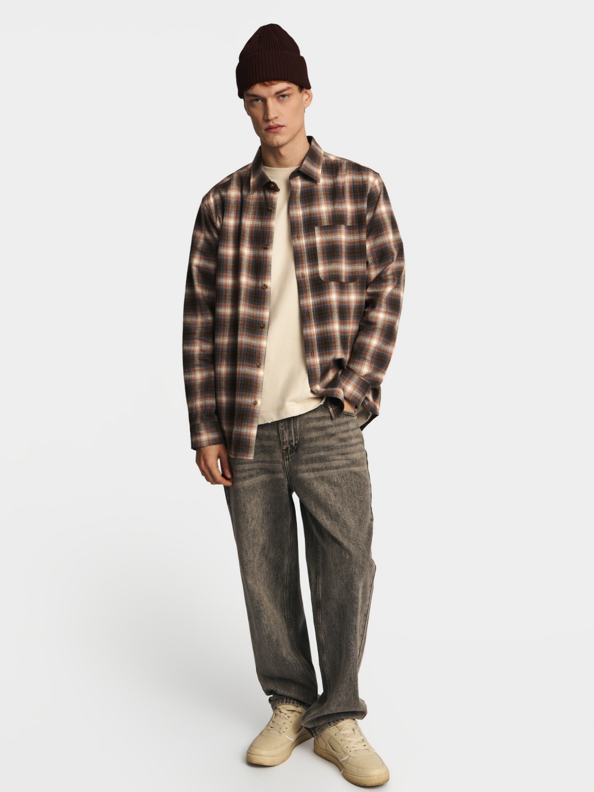 Рубашка из хлопка с длинным рукавом и узором в клетку