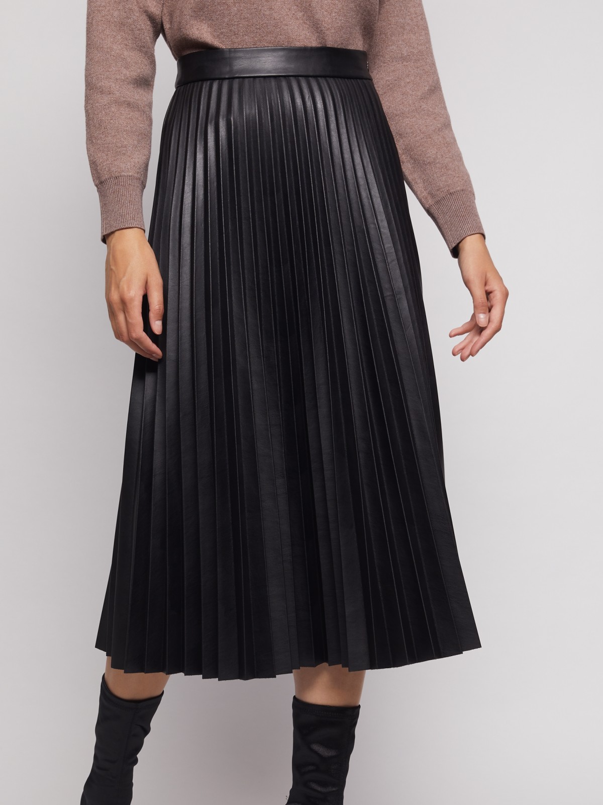 Плиссированная юбка из экокожи zolla 02134781Z021, цвет черный, размер XS - фото 3