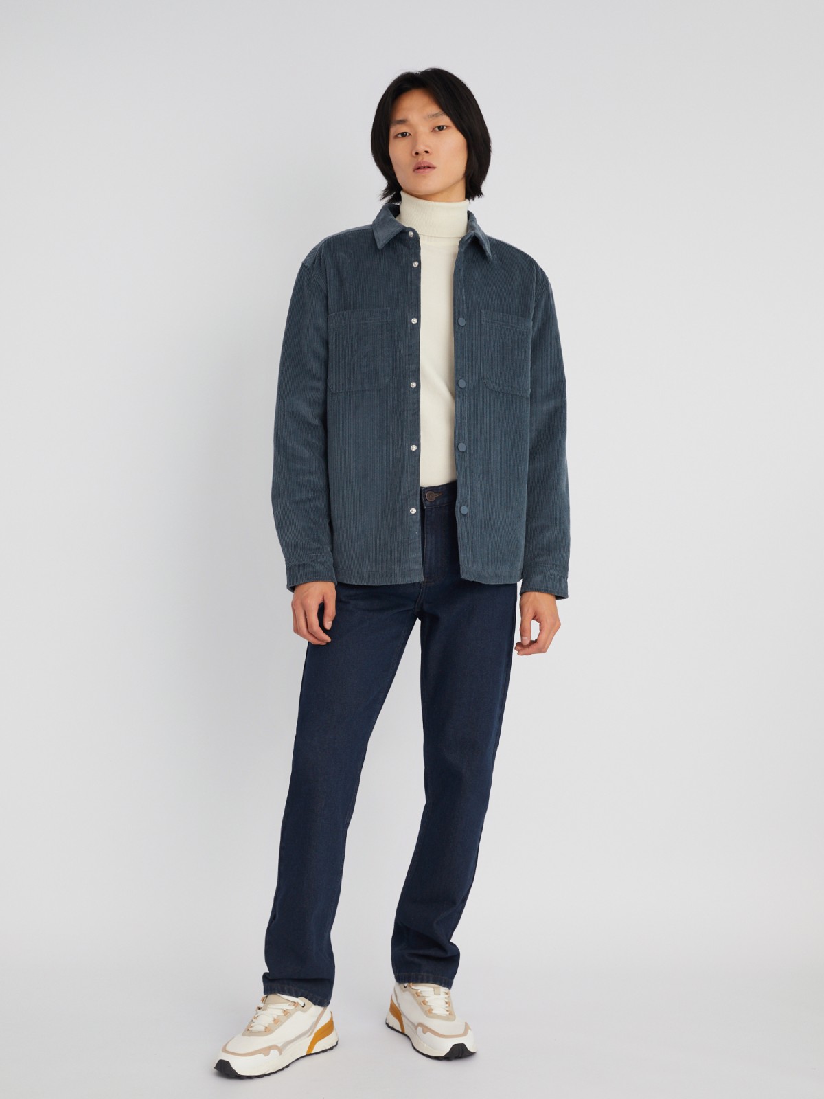 Утеплённая вельветовая куртка-рубашка на синтепоне zolla 013325159134, цвет синий, размер M - фото 2
