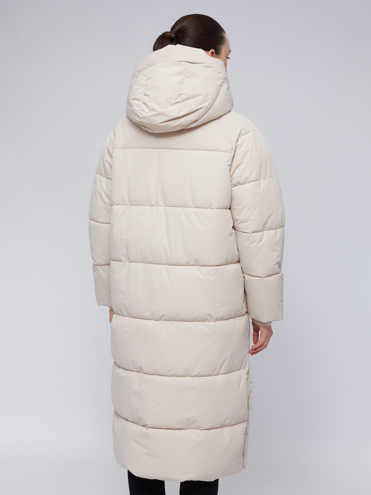 Тёплая куртка-пальто с капюшоном и двойным воротником