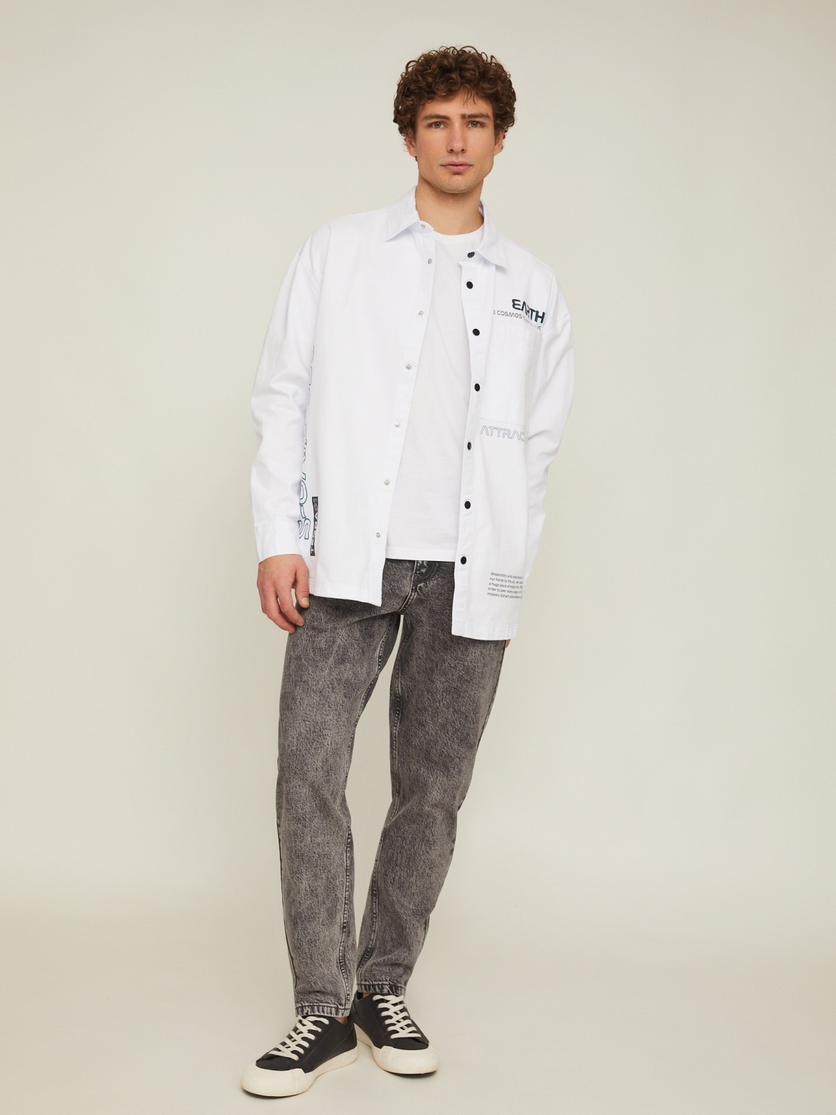 Куртка-рубашка из хлопка с принтом на спине zolla 014212159023, цвет белый, размер S - фото 2