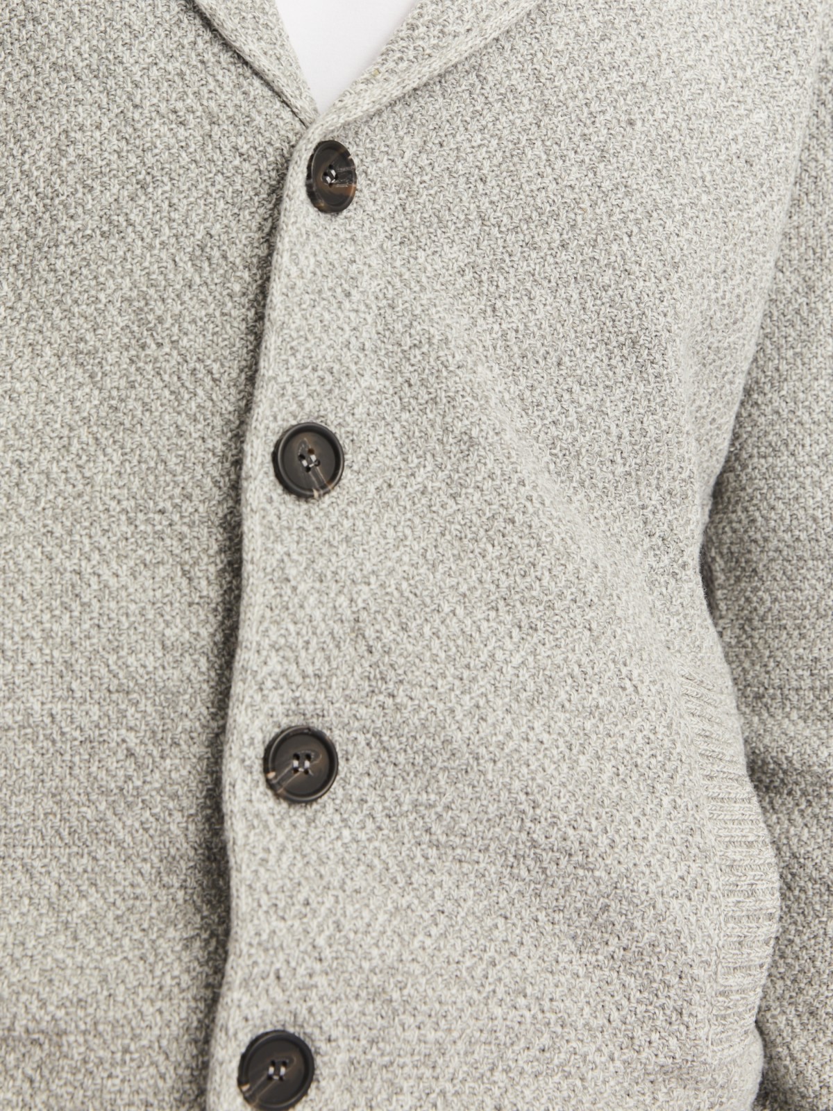 Вязаный кардиган на пуговицах с воротником и карманами zolla 013436463033, цвет светло-серый, размер S - фото 5