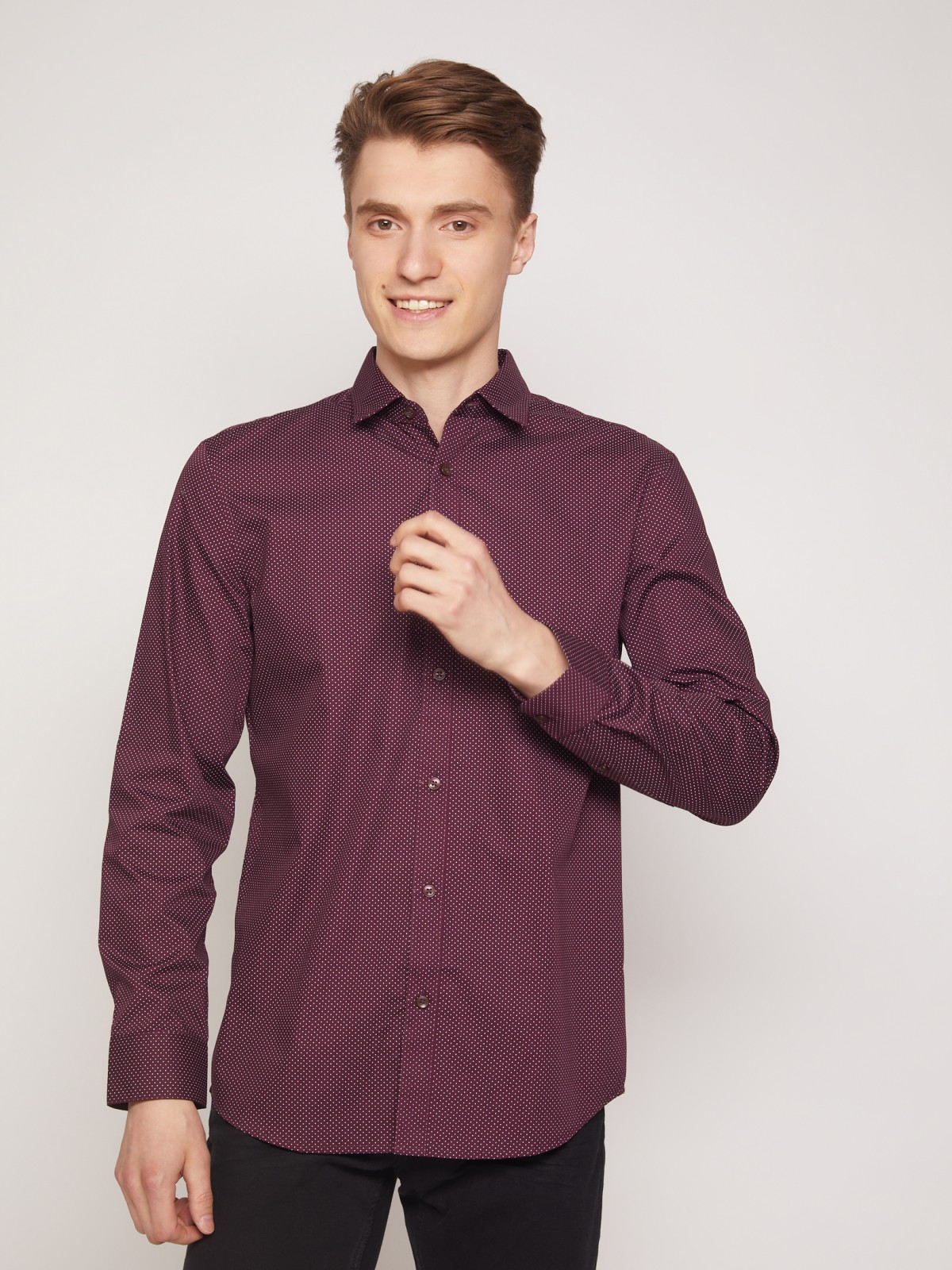Рубашка приталенного силуэта zolla 011322159052, цвет бордо, размер S - фото 2