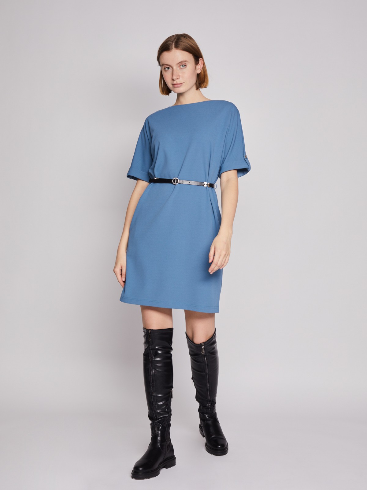 Платье с ремнём zolla 022138135022, цвет голубой, размер S - фото 2
