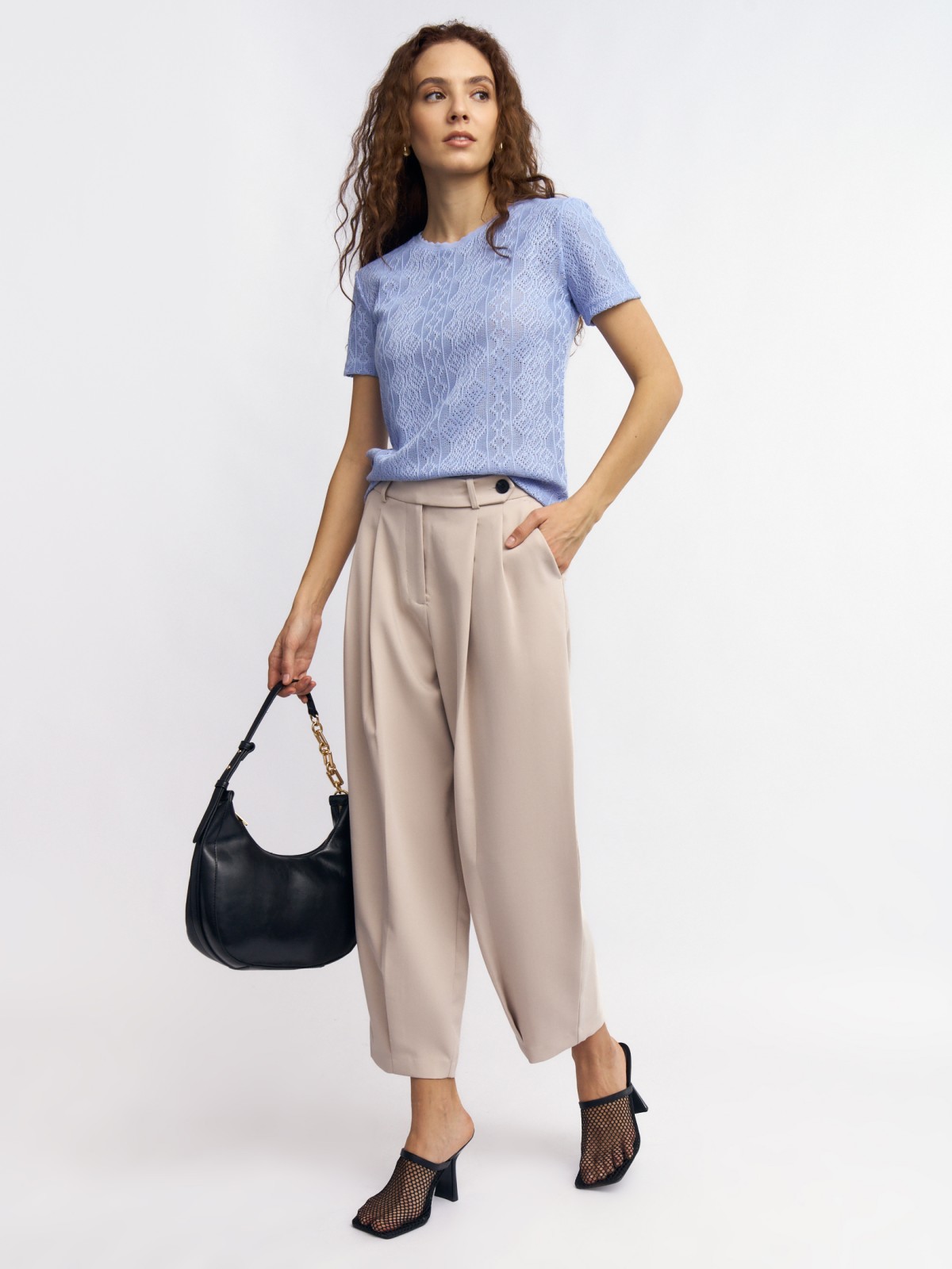 Футболка-топ из ажурного вязаного трикотажа