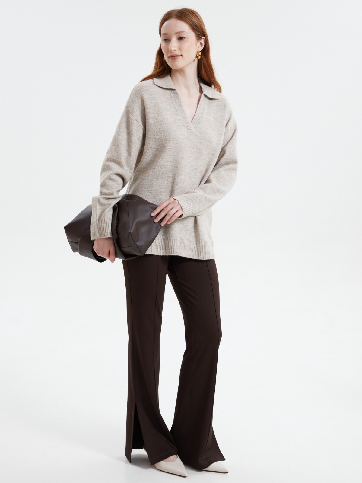 Трикотажные брюки фасона Bootcut с разрезами