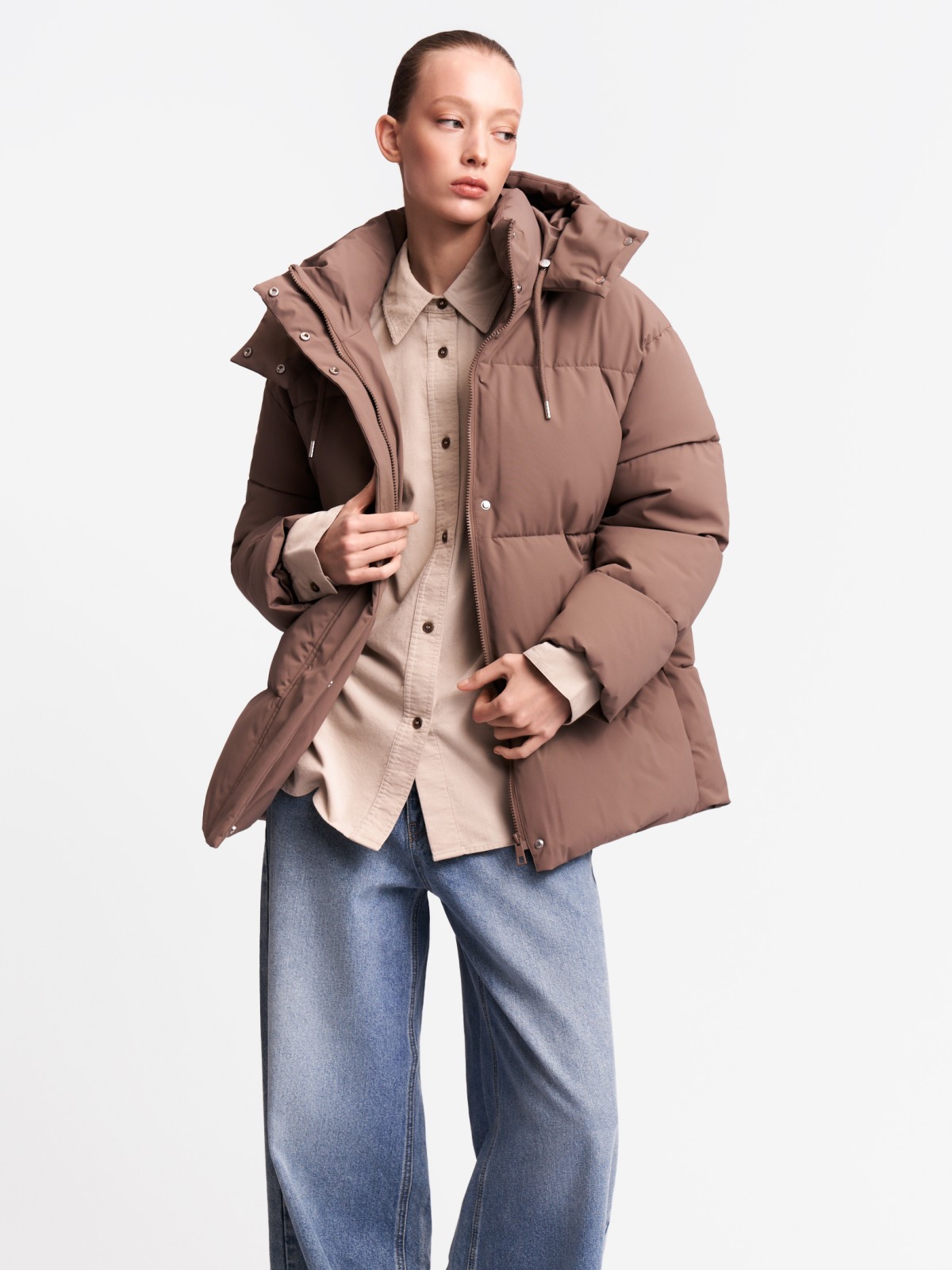 Тёплая дутая куртка с капюшоном