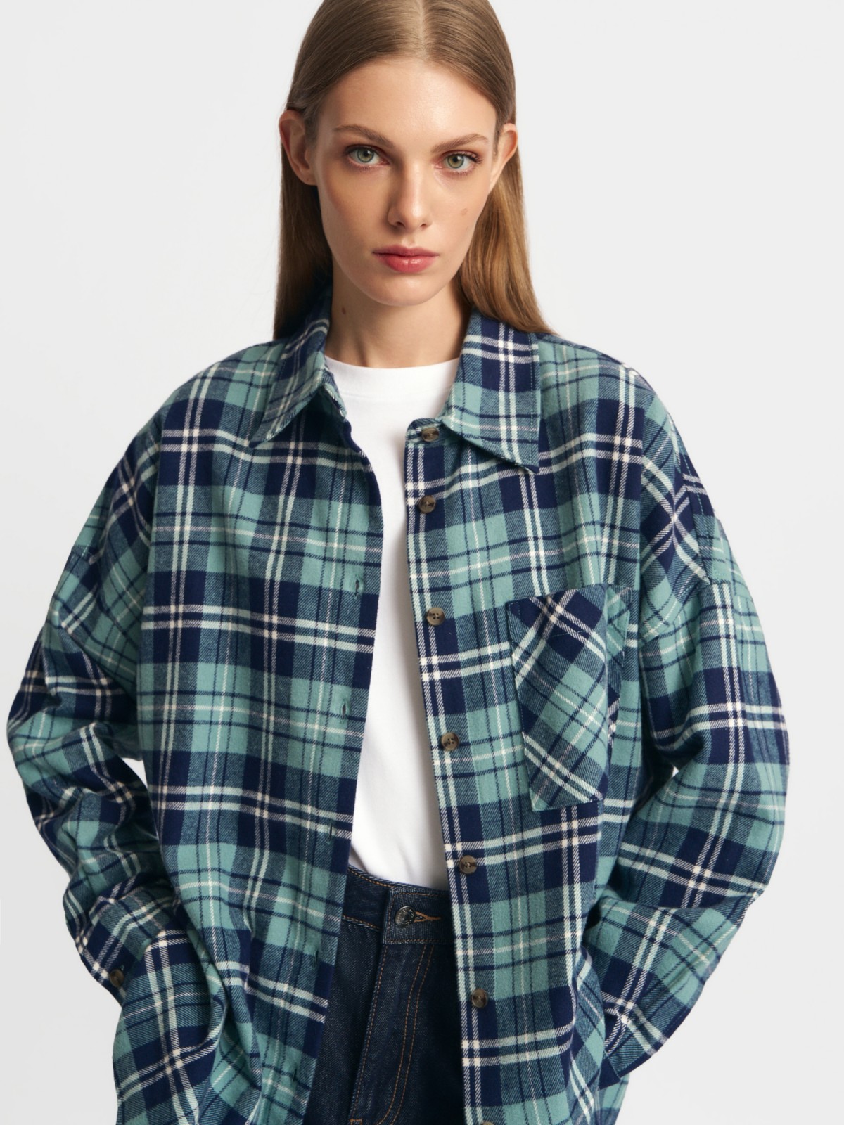 Верхняя рубашка оверсайз из фланели в клетку