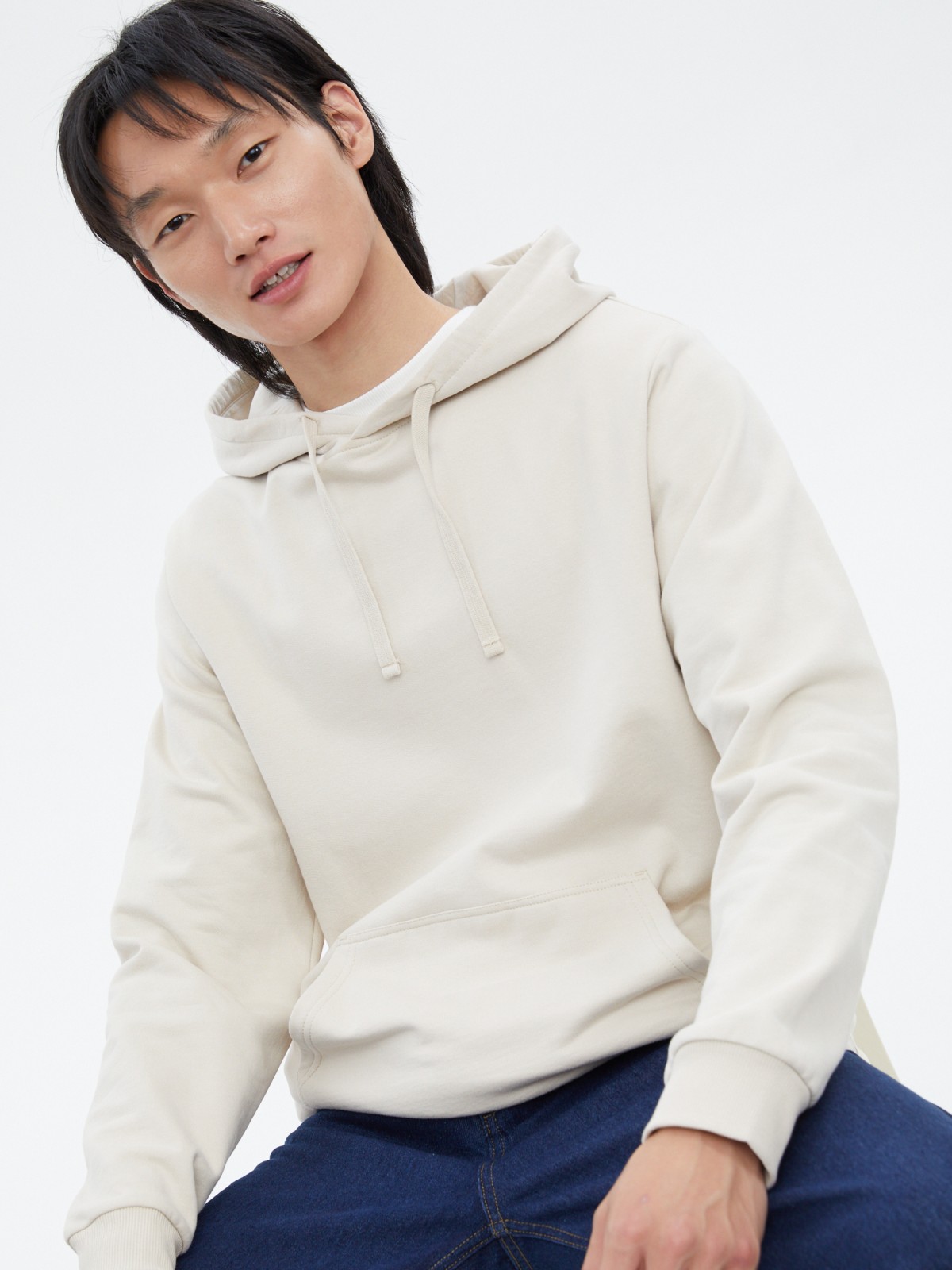 Худи из хлопка с капюшоном однотонное