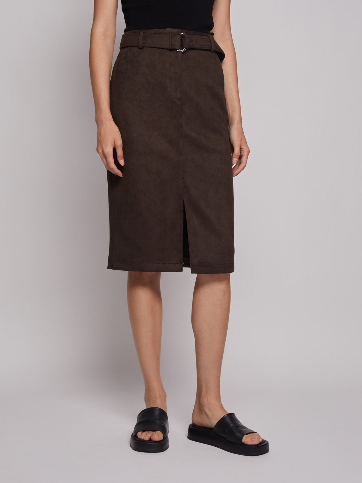 Замшевая юбка-карандаш zolla 222337831013, цвет коричневый, размер XS - фото 3