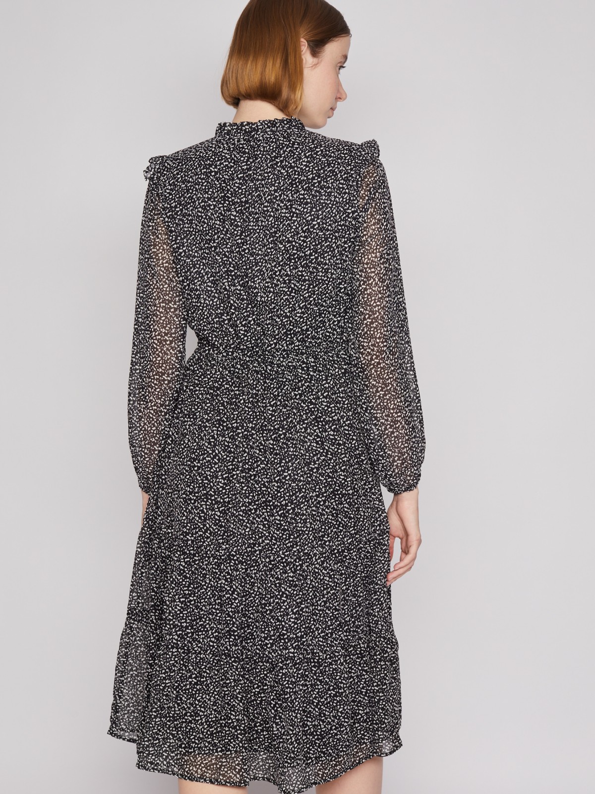 Шифоновое платье миди с длинным рукавом zolla 02213824Y133, цвет черный, размер XS - фото 5