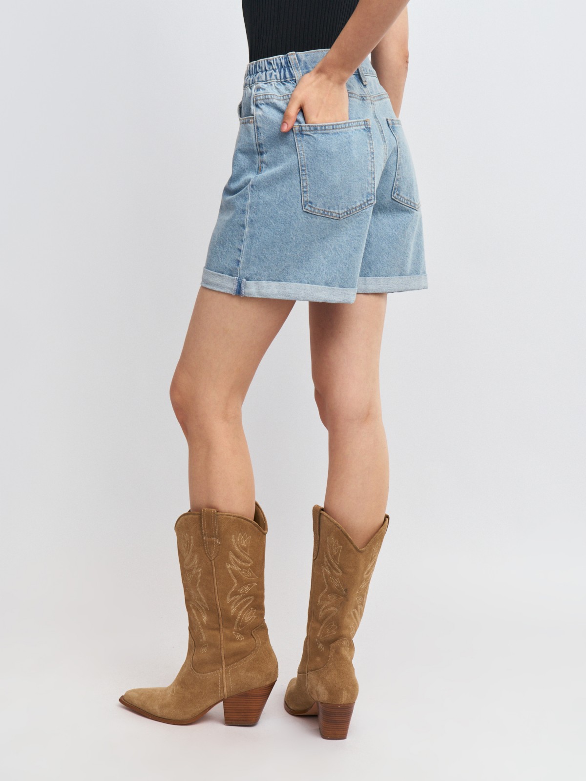 Джинсовые мини шорты из хлопка на резинке