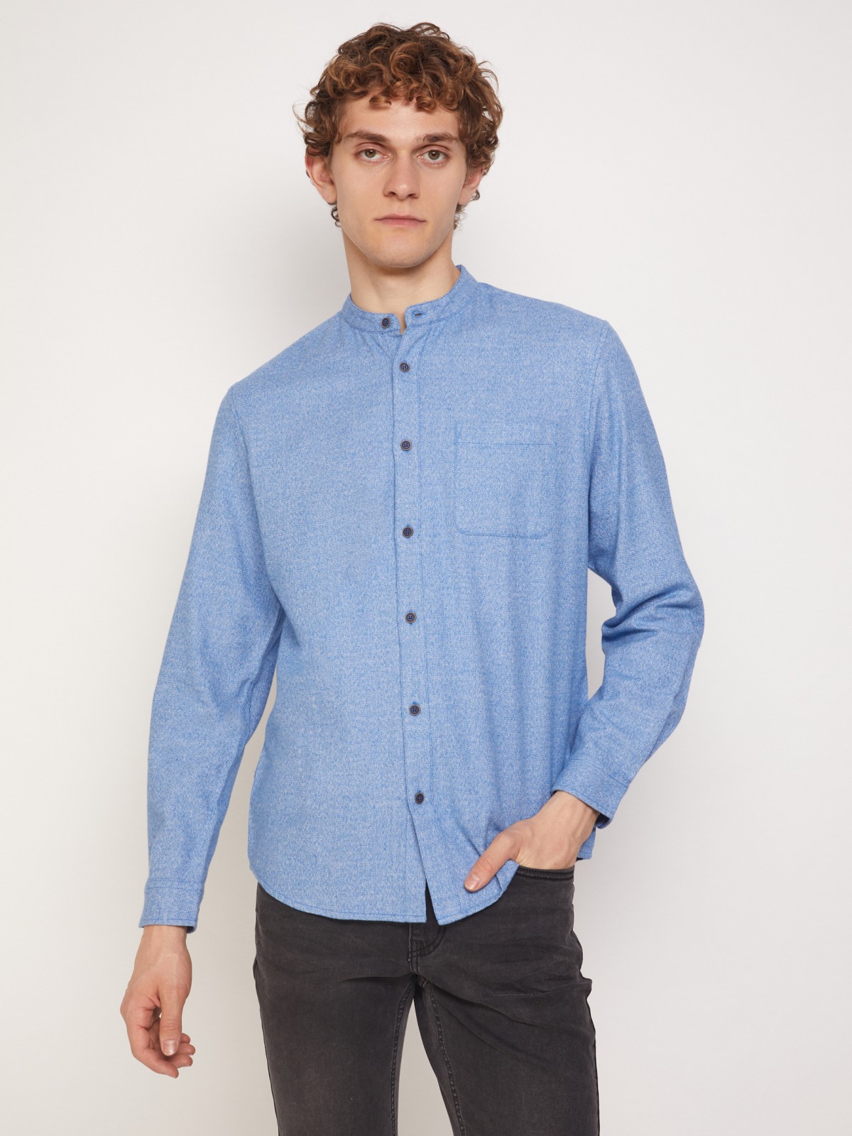 Фланелевая рубашка с воротником-стойкой zolla 211342191021, цвет голубой, размер S - фото 2
