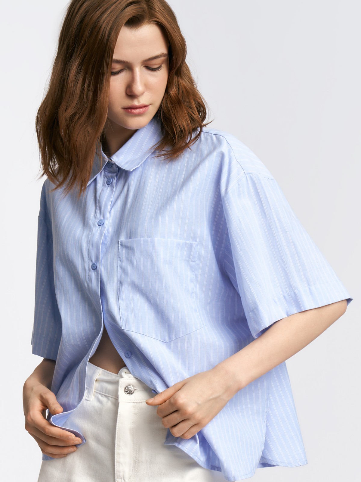 Рубашка в полоску с коротким рукавом