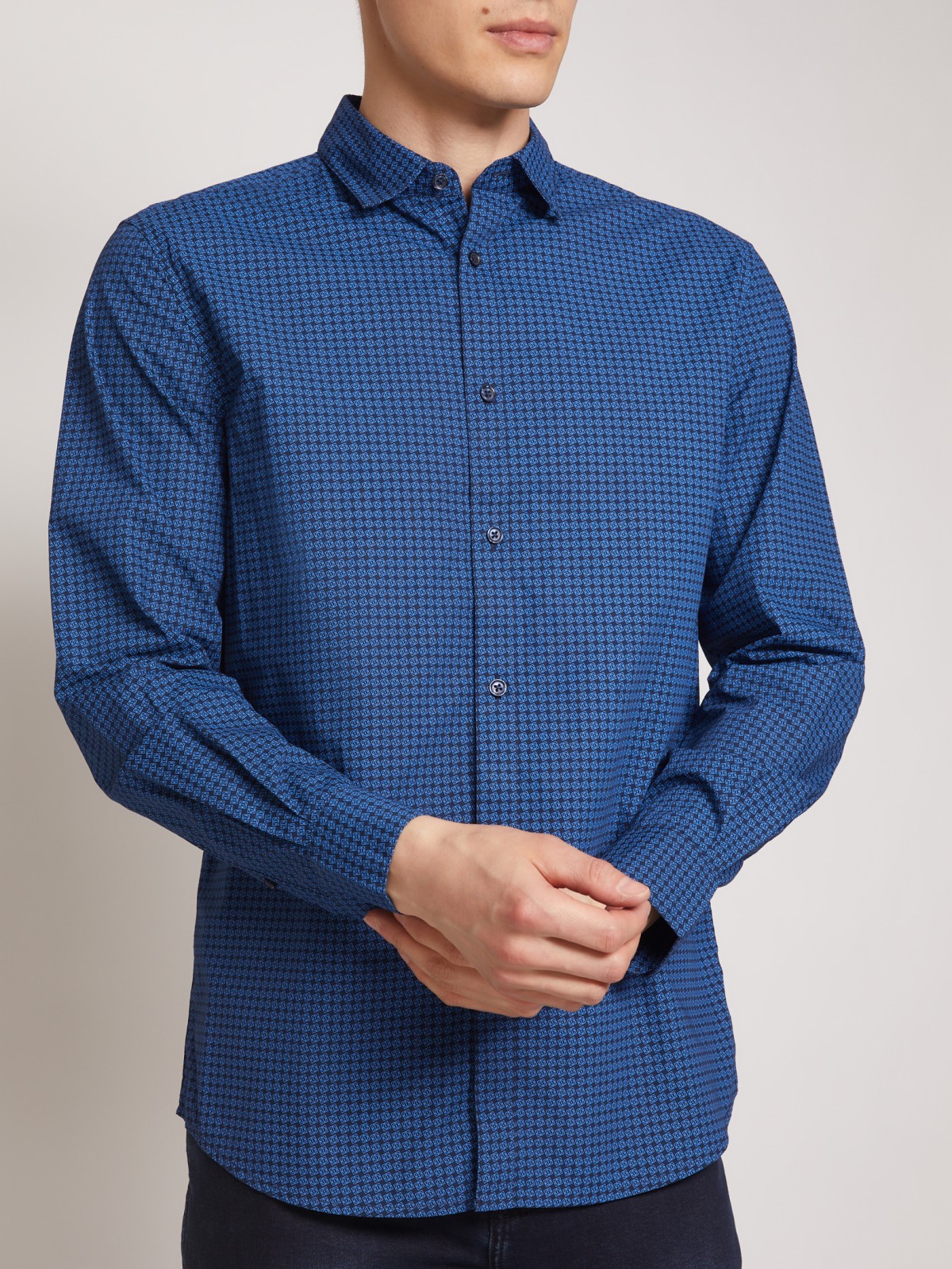 Рубашка с микро орнаментом zolla 011332106073, цвет голубой, размер M - фото 4