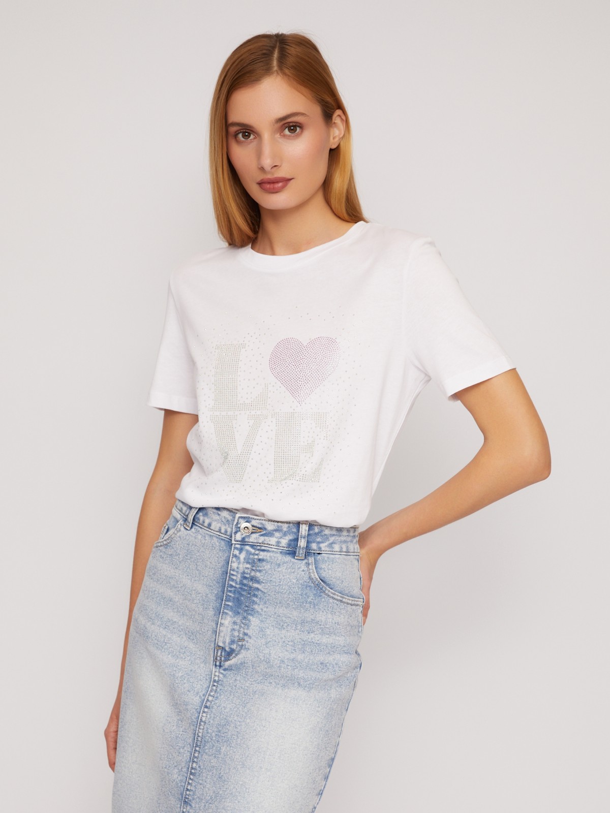 Трикотажная футболка из хлопка со стразами