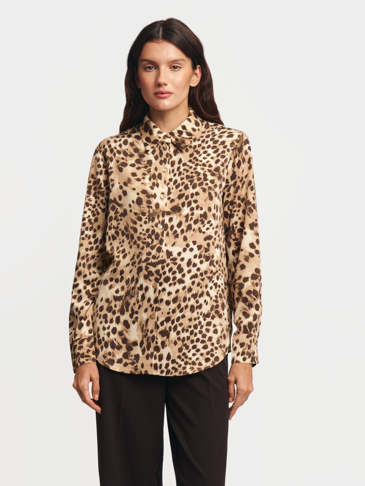 Атласная рубашка с длинным рукавом и принтом