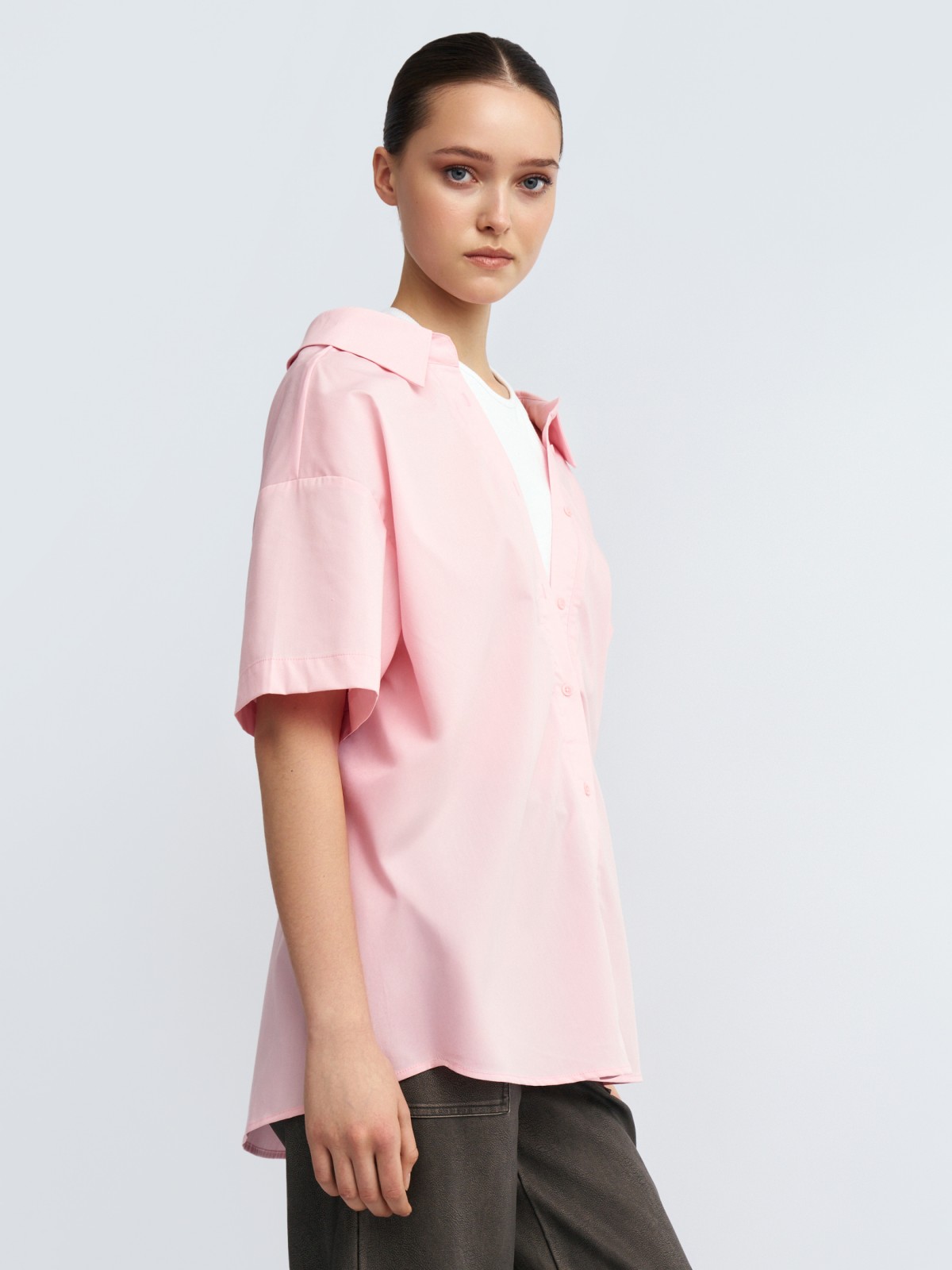 Комбинированная блузка-рубашка с вшитым топом