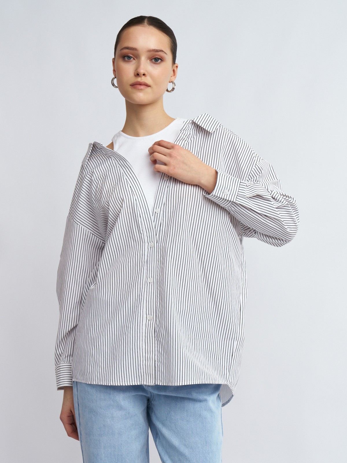 Комбинированная блузка-рубашка с вшитым топом