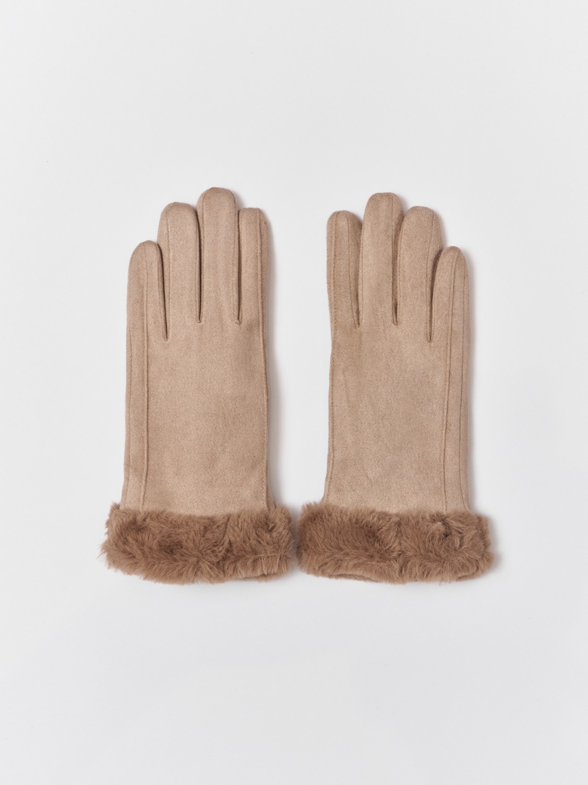 Тёплые перчатки с опушкой и подкладкой из экомеха