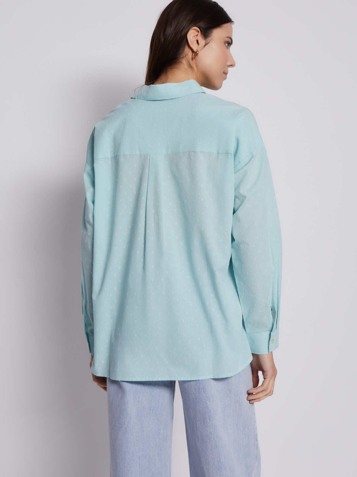 Рубашка из хлопка с подхватами на рукавах zolla 023211159113, цвет мятный, размер XS - фото 6