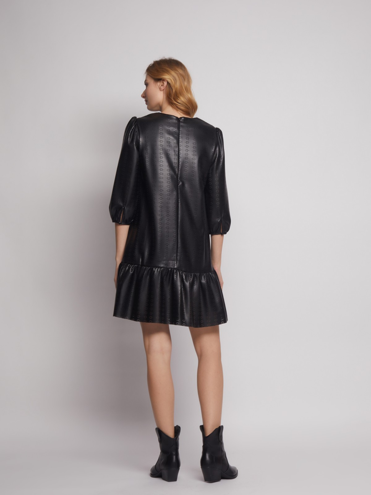 Платье из экокожи с перфорированным узором zolla 222428159131, цвет черный, размер XS - фото 6