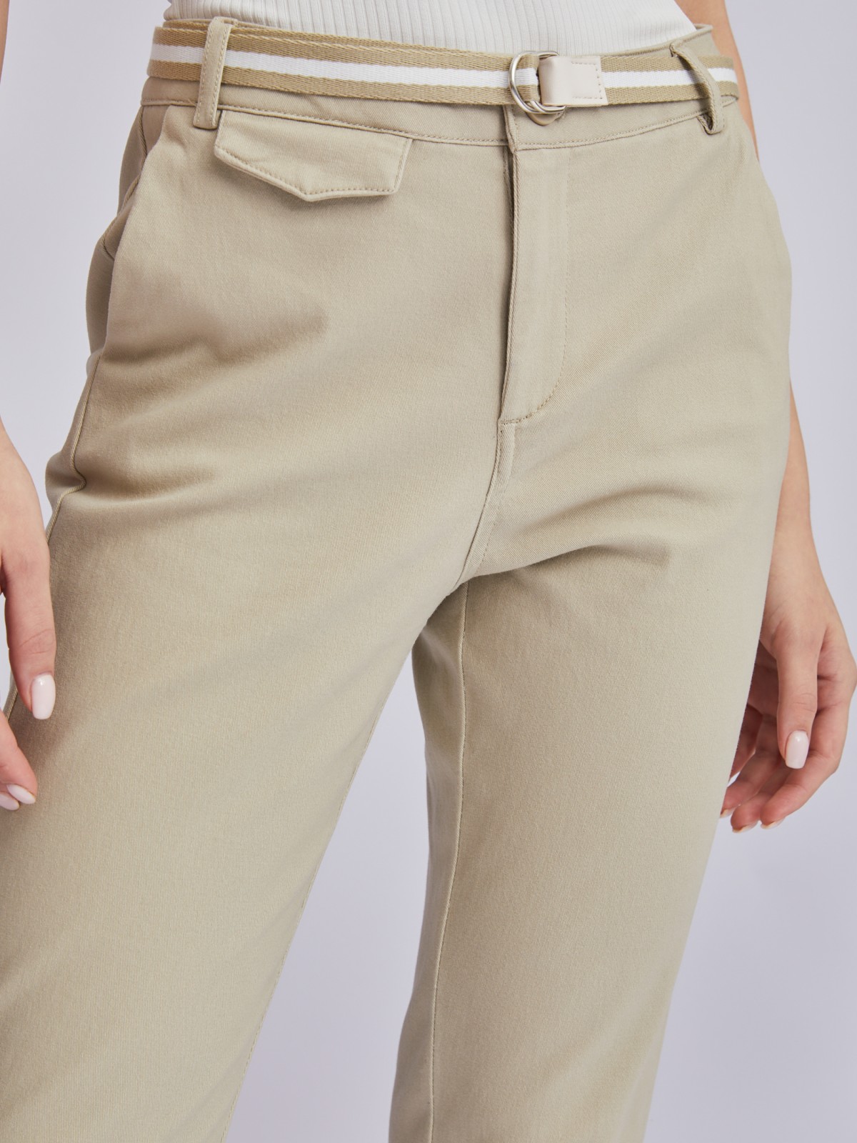 Укороченные брюки-чинос с ремнём zolla 02323747Z012, цвет бежевый, размер XS - фото 5