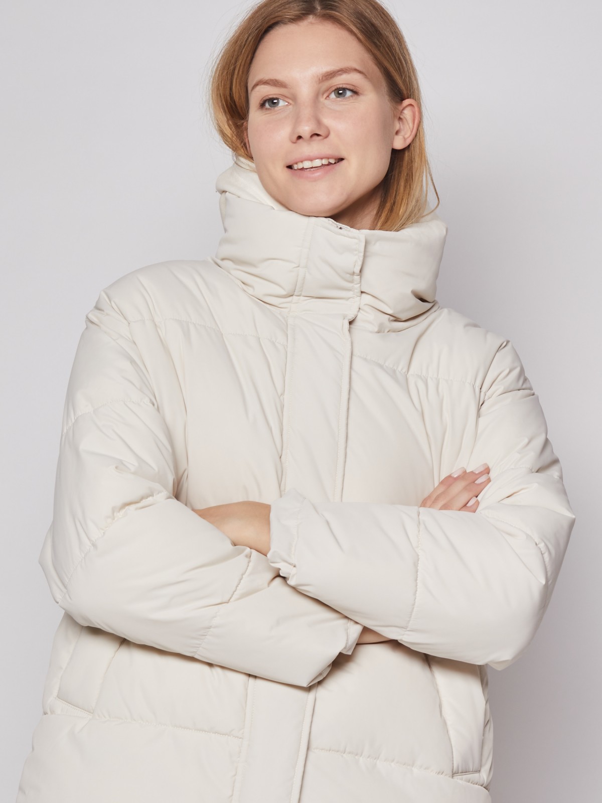 Тёплая оверсайз куртка с воротником zolla 02212512J064, цвет молоко, размер XS - фото 3