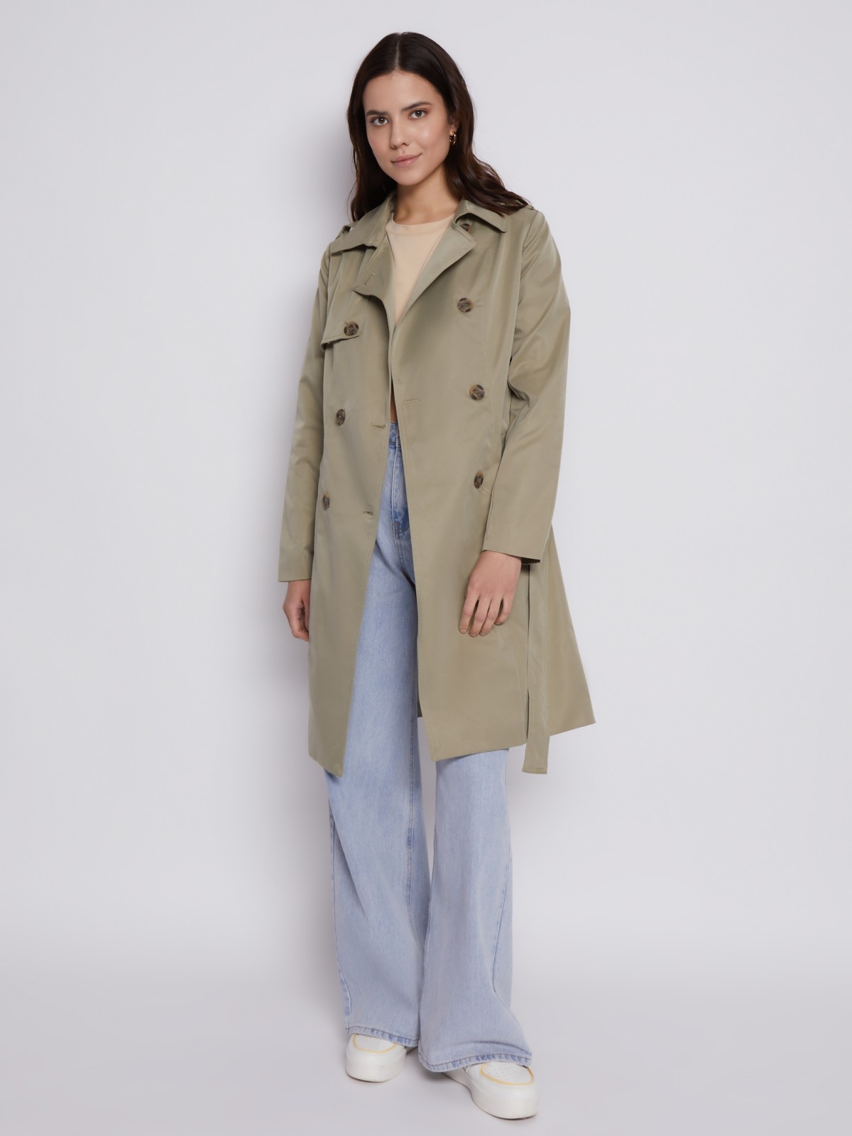 Двубортный тренчкот с ремнём