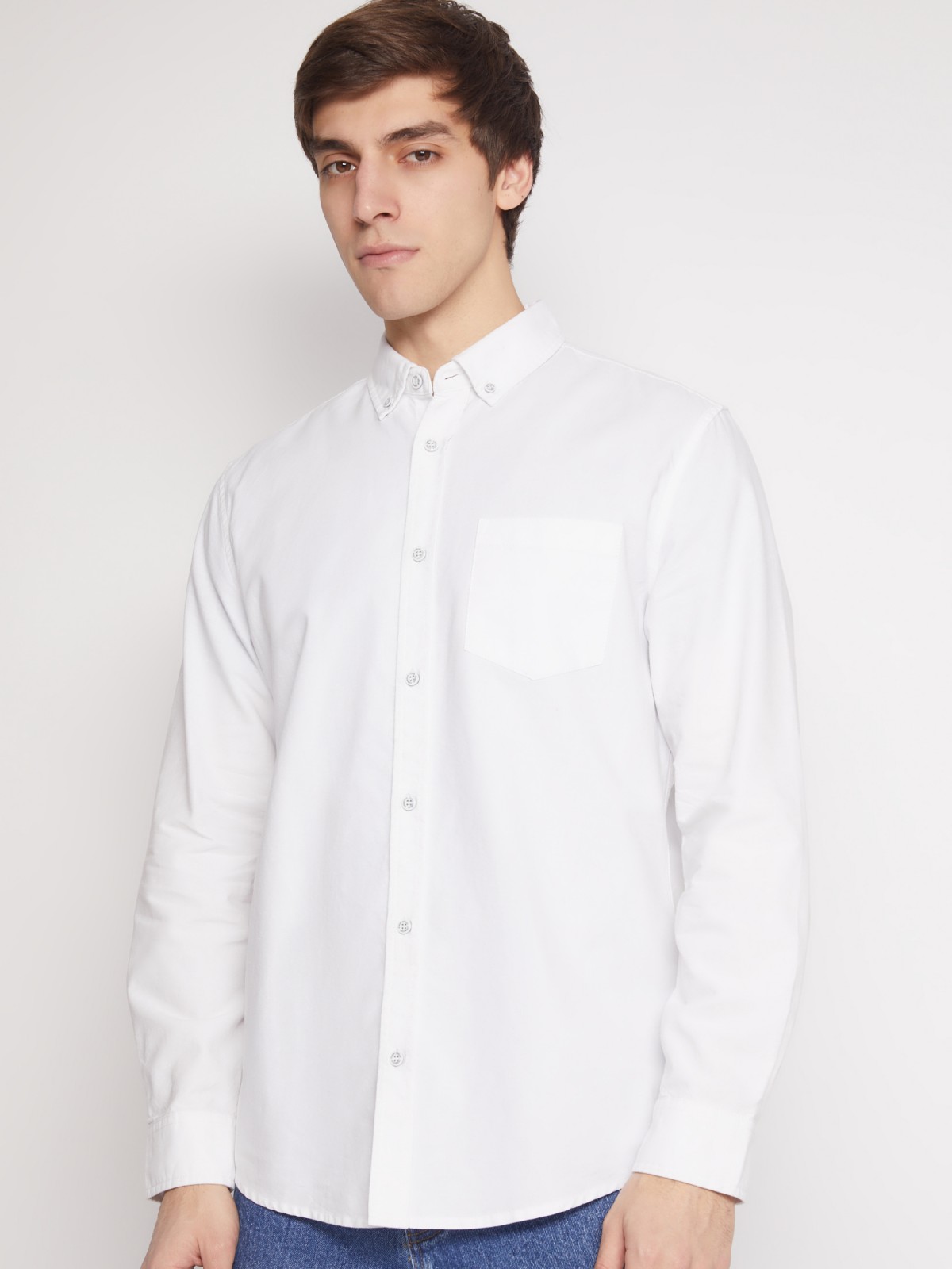 Хлопковая рубашка с длинным рукавом zolla 012122191013, цвет белый, размер M - фото 6