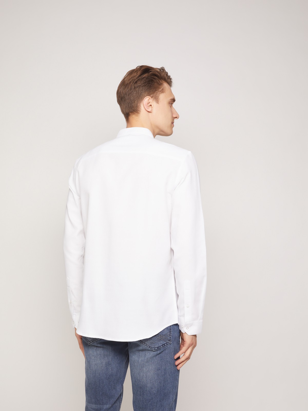 Рубашка с воротником-стойкой zolla 011322159053, цвет белый, размер XS - фото 6