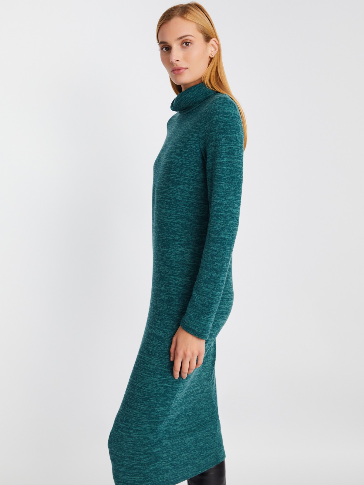 Трикотажное платье-свитер длины миди с высоким горлом zolla 02334819F062, цвет мятный, размер XS - фото 3