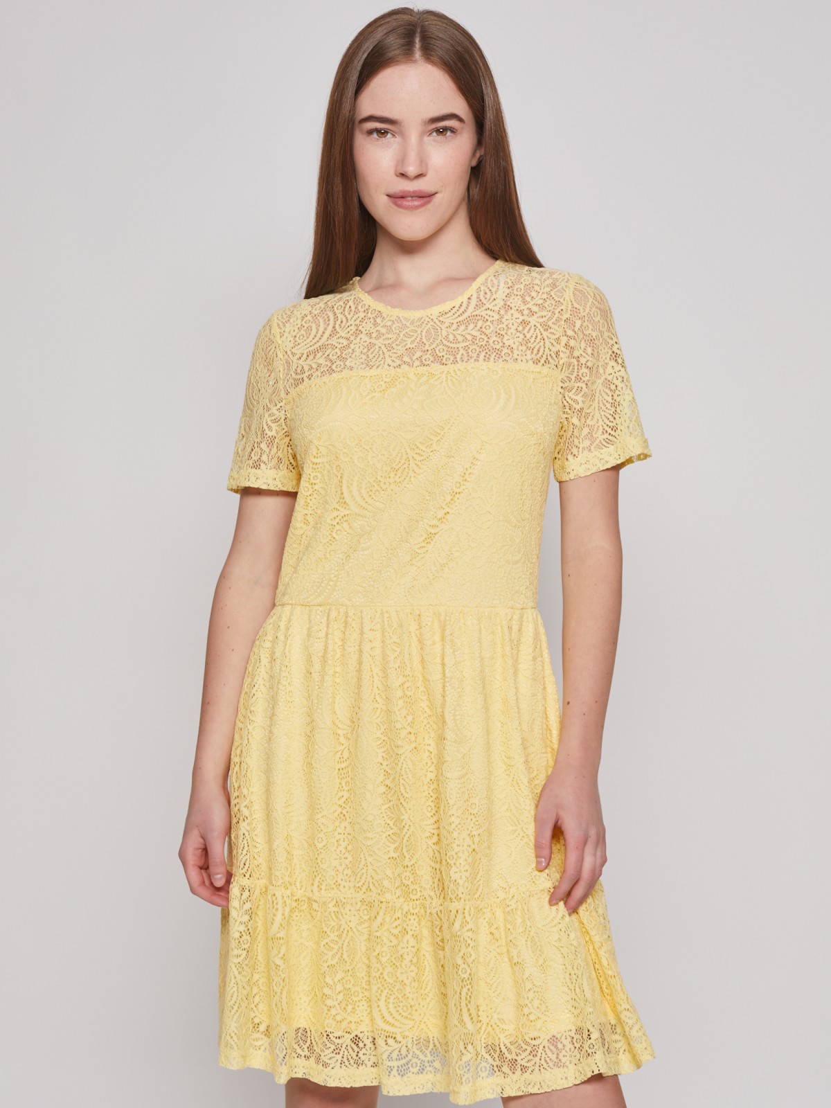 Кружевное платье с коротким рукавом zolla 02223829F293, цвет светло-желтый, размер XS - фото 2