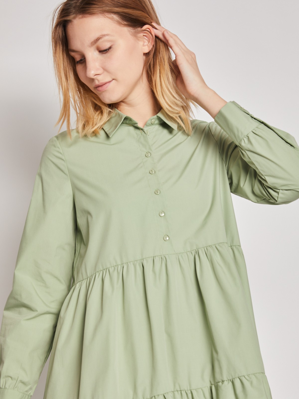 Ярусное платье-рубашка zolla 022138291223, цвет светло-зеленый, размер XS - фото 6