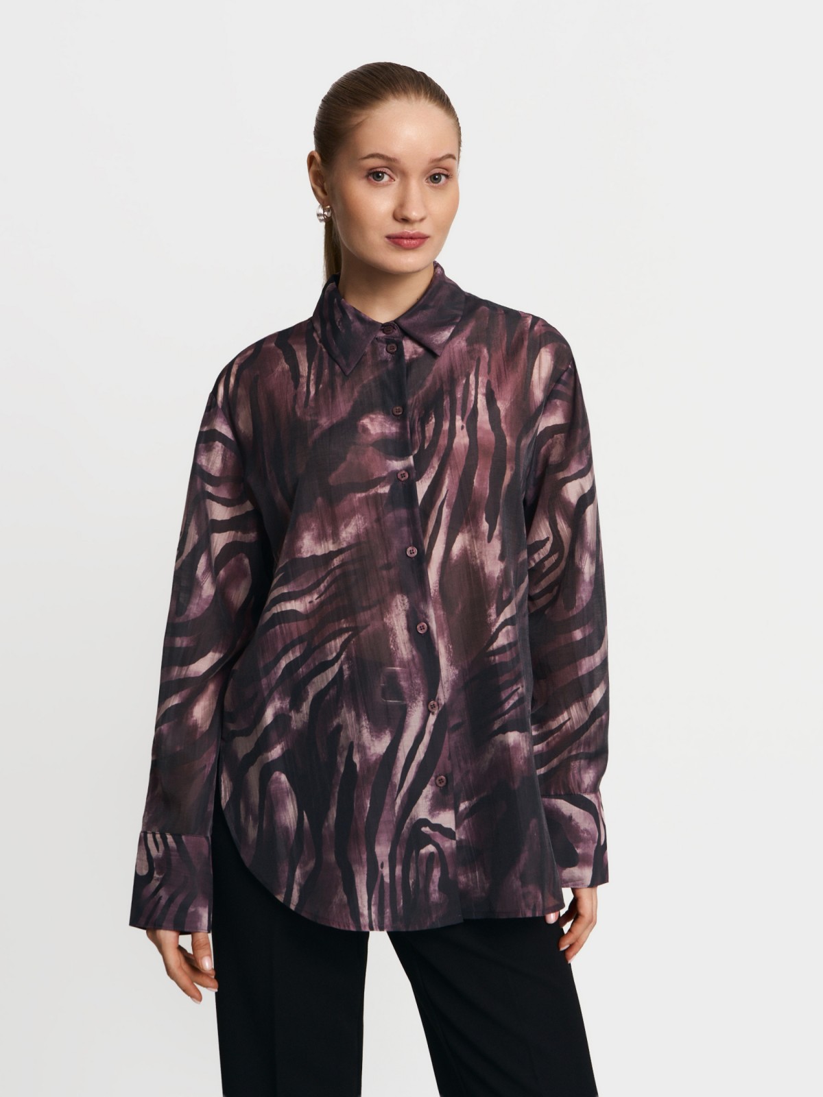 Свободная рубашка из органзы с принтом