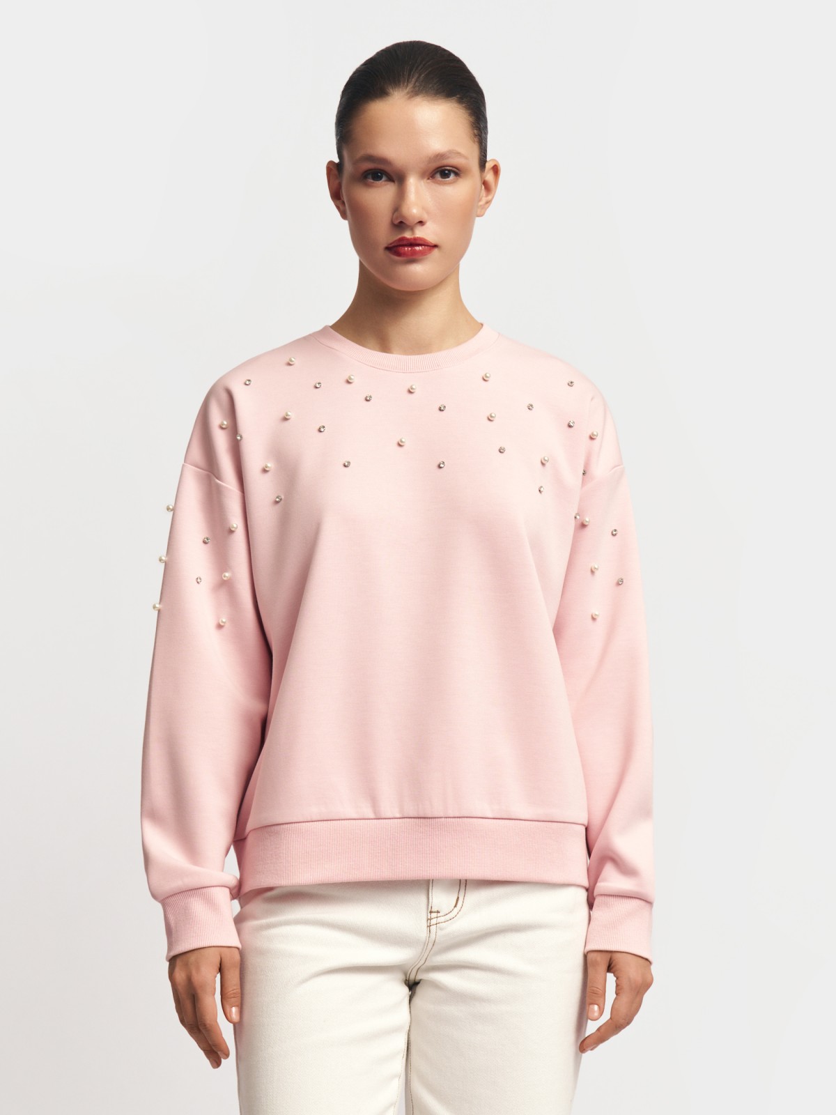 Свитшот расслабленного фасона со стразами
