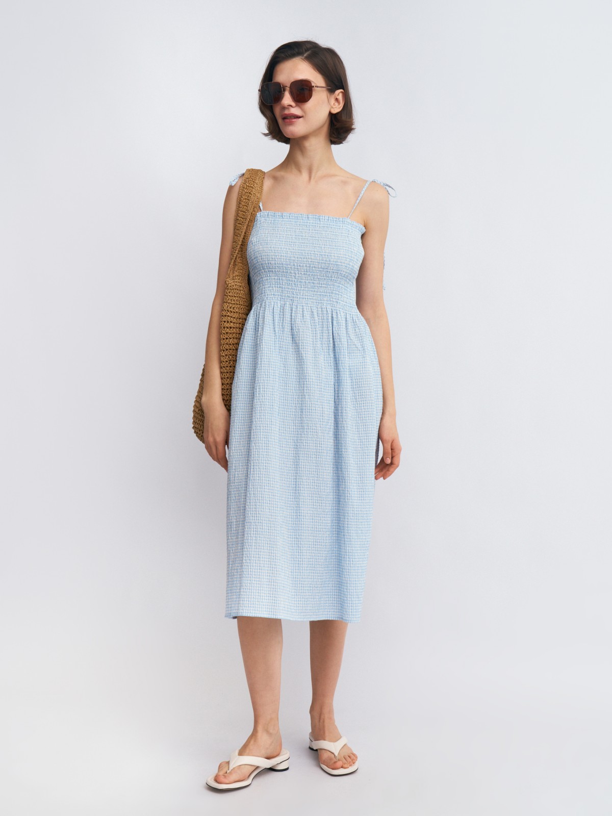 Сарафан длины миди на резинке и завязках