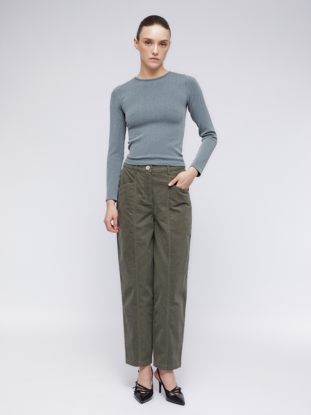 Вельветовые брюки чинос из хлопка с высокой талией