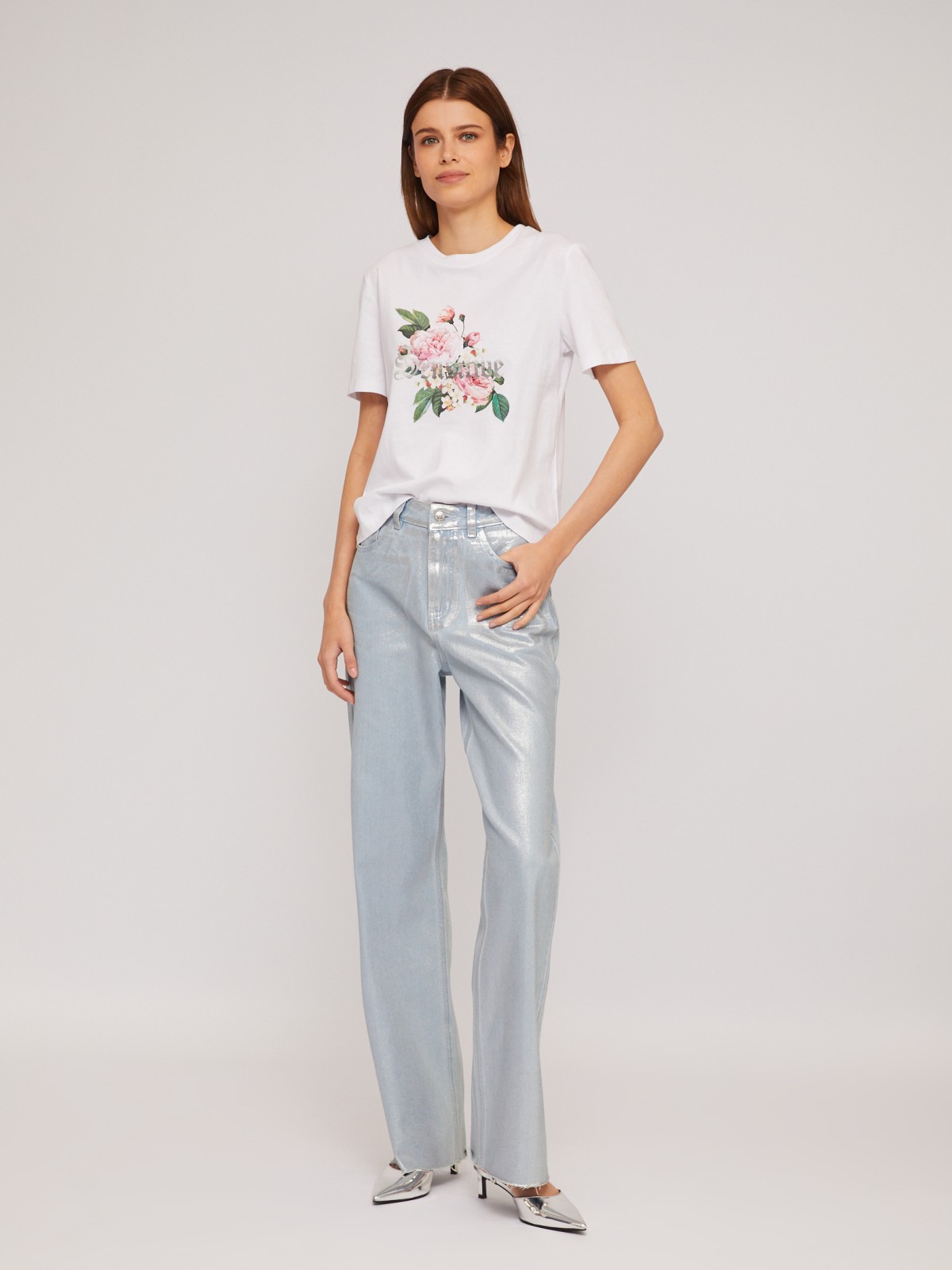 Футболка из хлопка с цветочным принтом