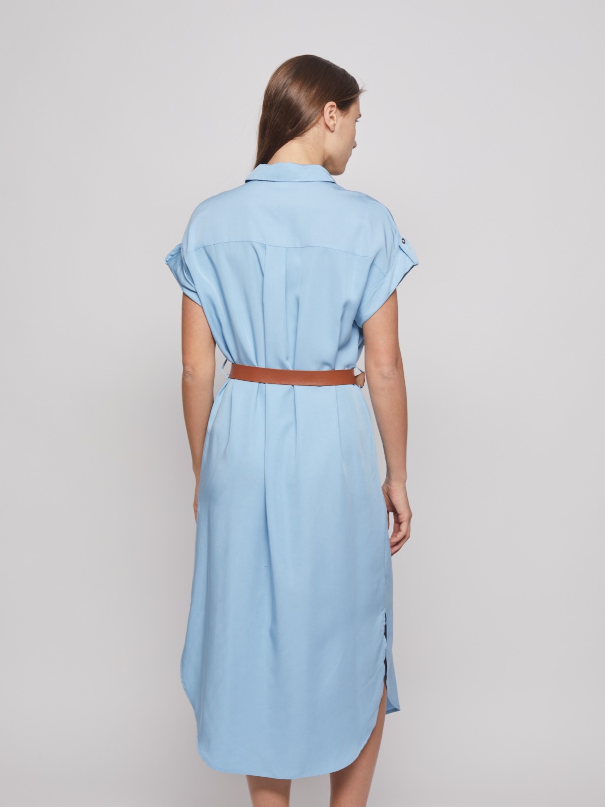 Платье-рубашка с ремнём zolla 022238259043, цвет светло-голубой, размер S - фото 6