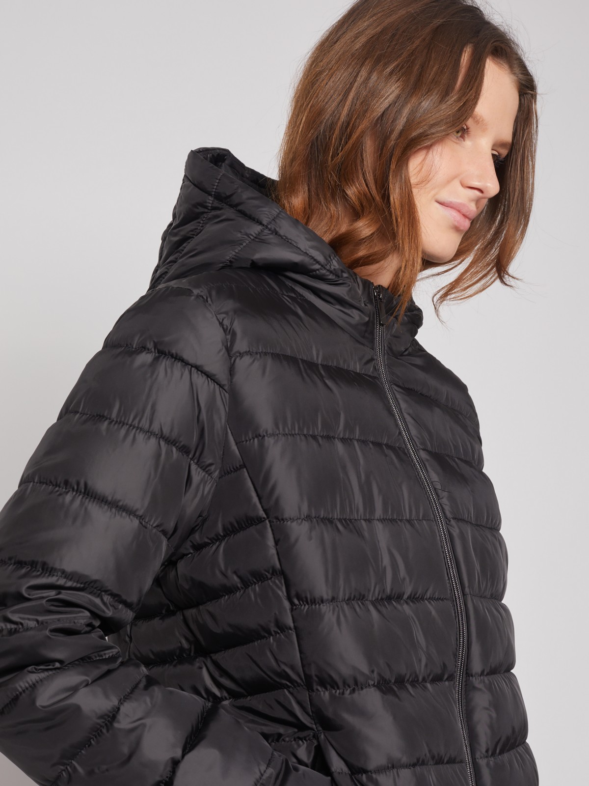 Утеплённая стёганая куртка с капюшоном zolla 022335112044, цвет черный, размер S - фото 5