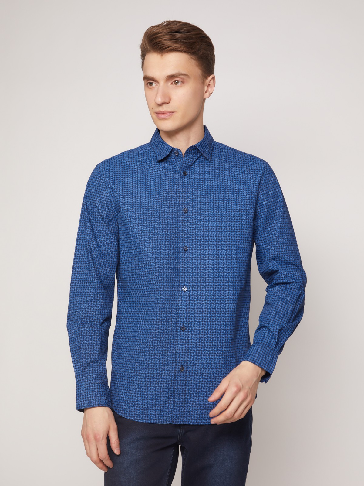 Рубашка с микро орнаментом zolla 011332106073, цвет голубой, размер M - фото 2