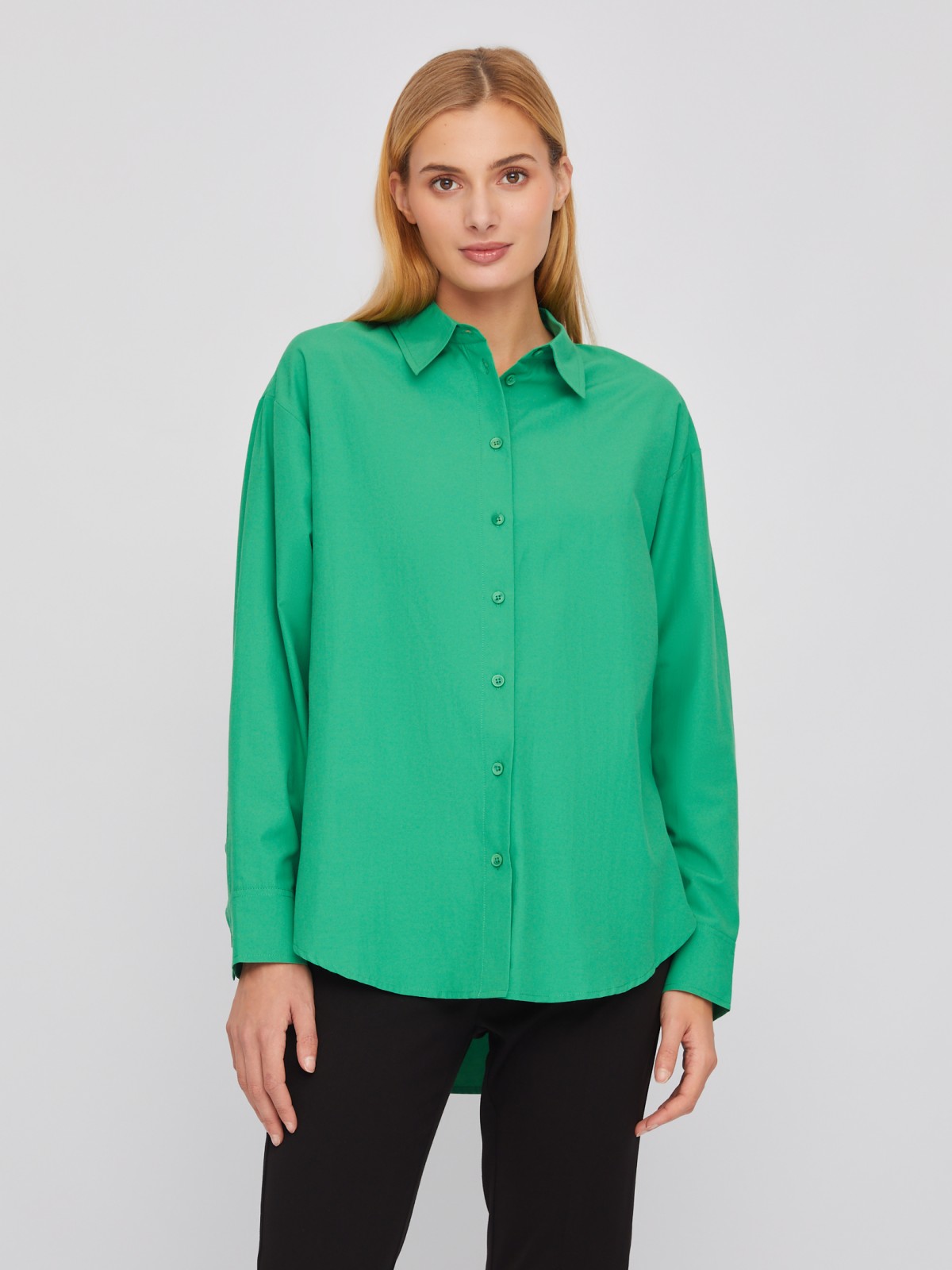 Рубашка свободного силуэта с длинным рукавом zolla 02411117Y553, цвет зеленый, размер XS - фото 3