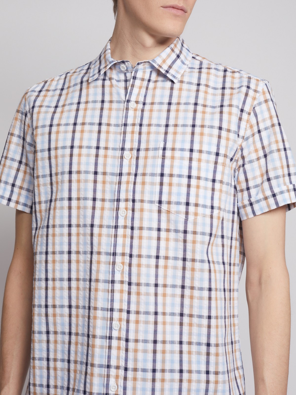 Рубашка с коротким рукавом zolla 012242259023, цвет бежевый, размер M - фото 4