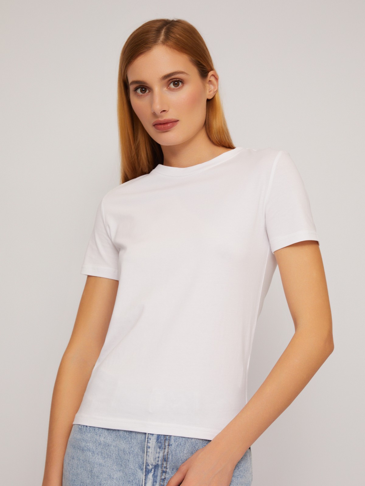 Трикотажный базовая футболка из хлопка без принта zolla 024233264132, цвет белый, размер XS - фото 3