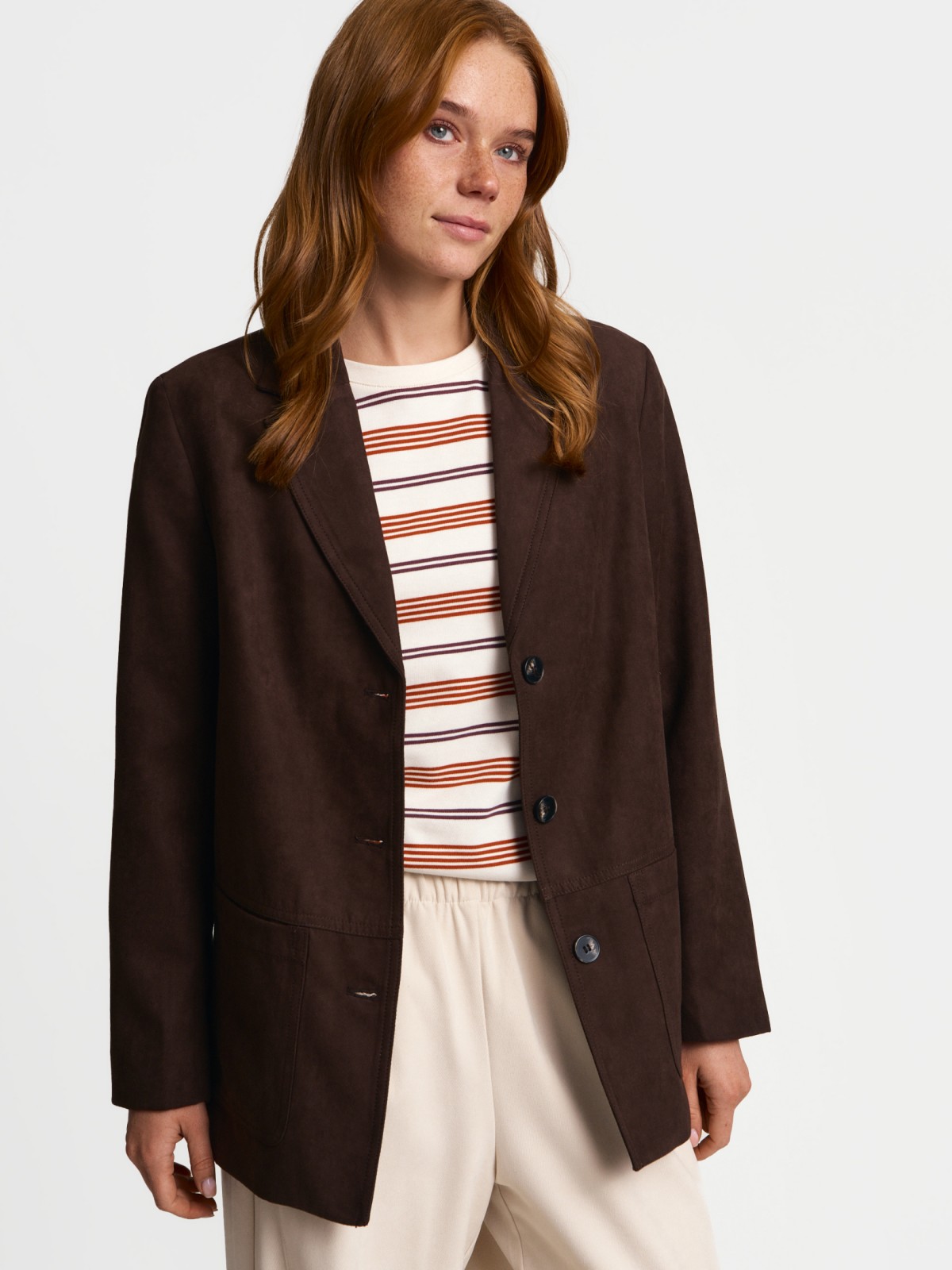 Однобортный замшевый жакет