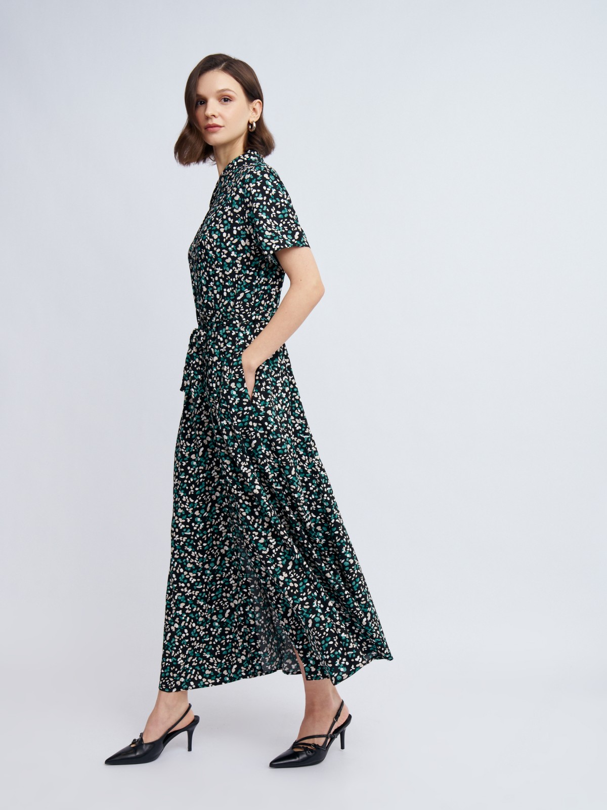 Платье-рубашка из вискозы с поясом